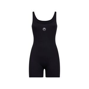 Marine Serre Women Black Ribbed Jersey Moon Logo Short Catsuit